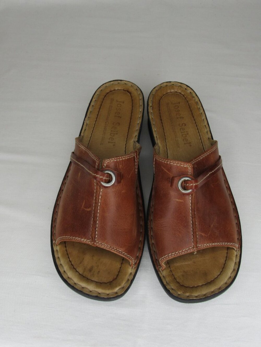 Josef Seibel Brown Leather Slip On Open Toe Mules Women's 38 7 7.5 - Picture 3 of 9
